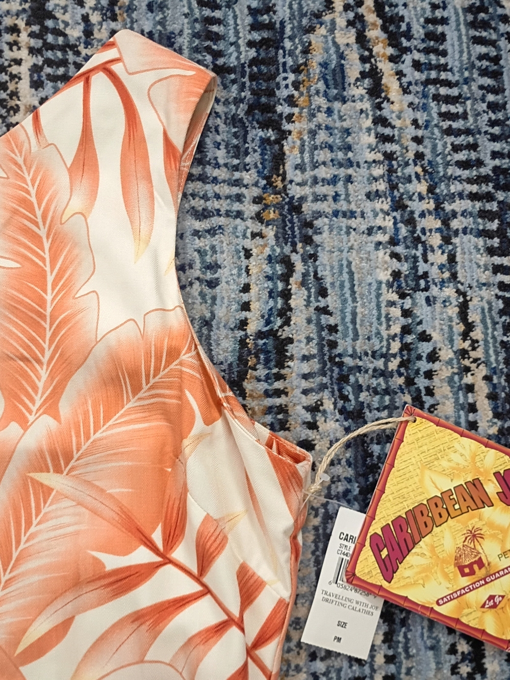 NWT Caribbean Size PM Joe Peach & Cream Tropical Print Mini Dress - Picture 8 of 8